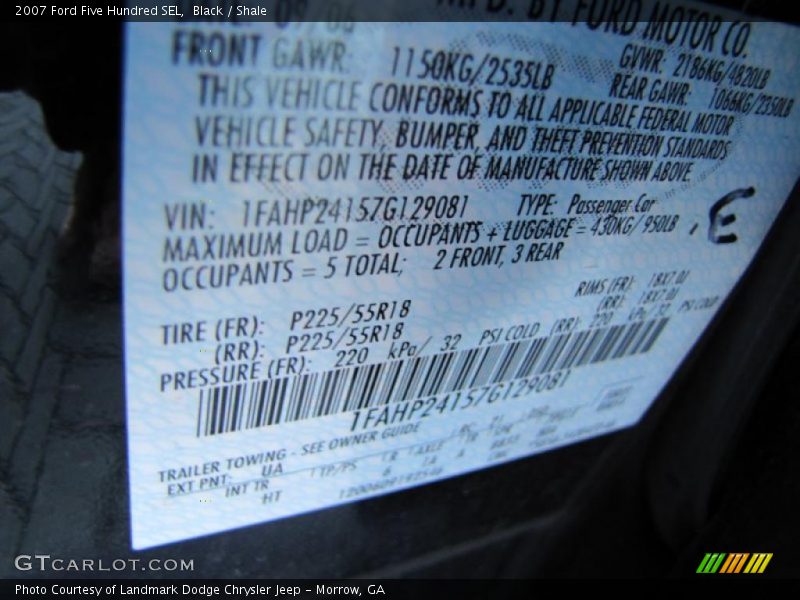 Black / Shale 2007 Ford Five Hundred SEL