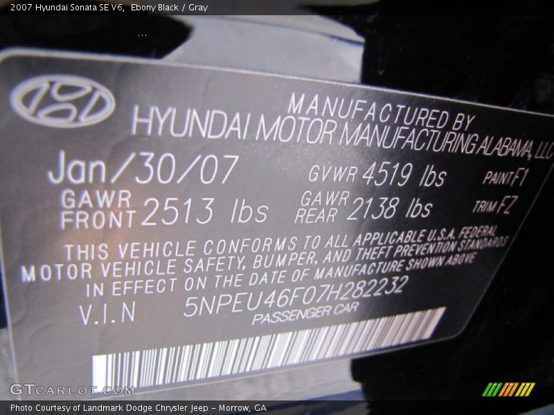 Ebony Black / Gray 2007 Hyundai Sonata SE V6