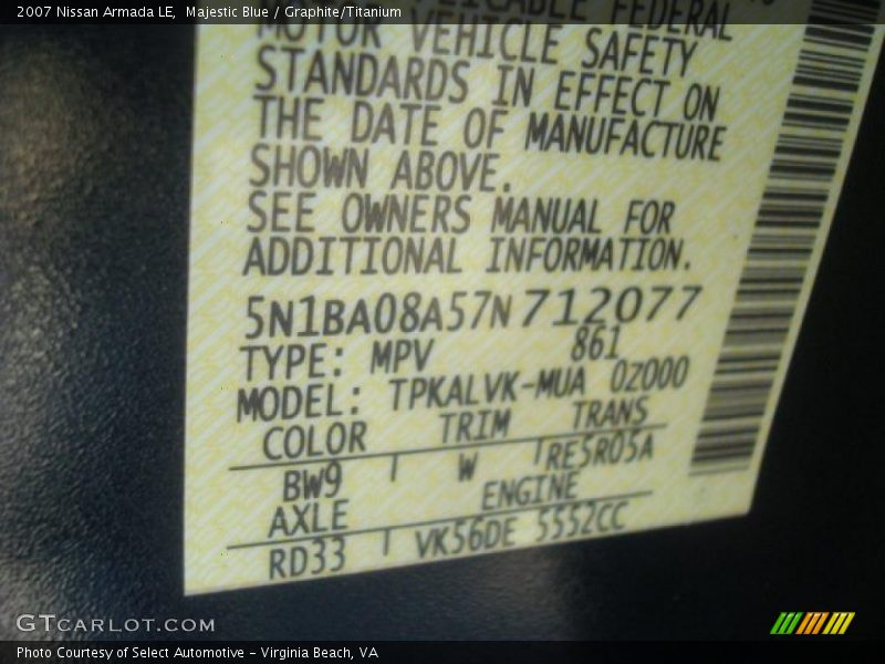 Majestic Blue / Graphite/Titanium 2007 Nissan Armada LE
