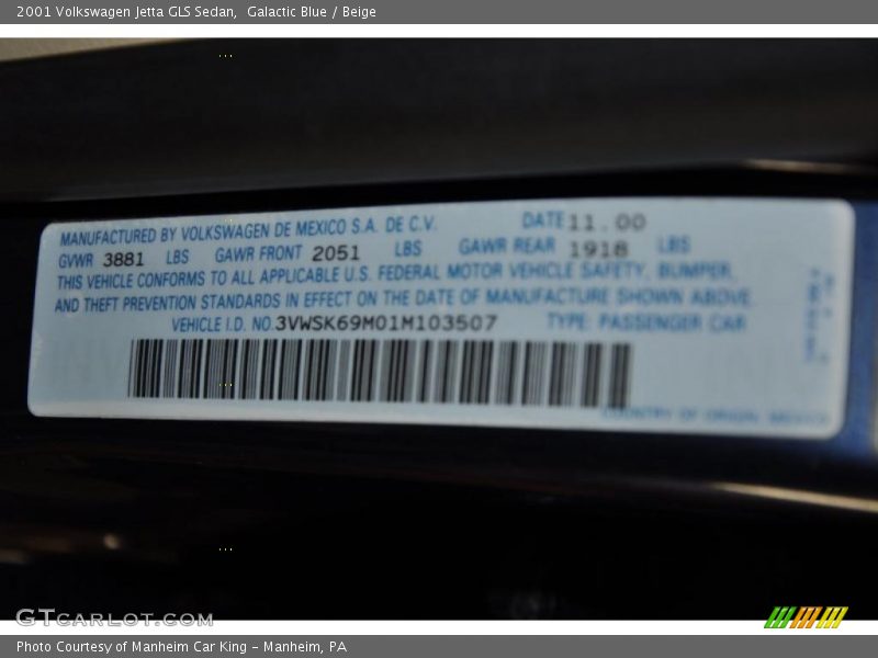 Galactic Blue / Beige 2001 Volkswagen Jetta GLS Sedan