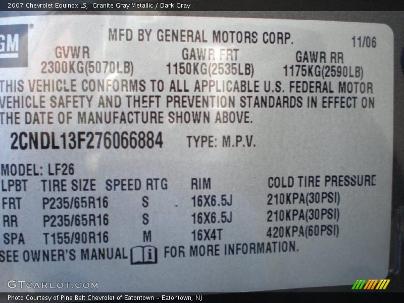 Granite Gray Metallic / Dark Gray 2007 Chevrolet Equinox LS