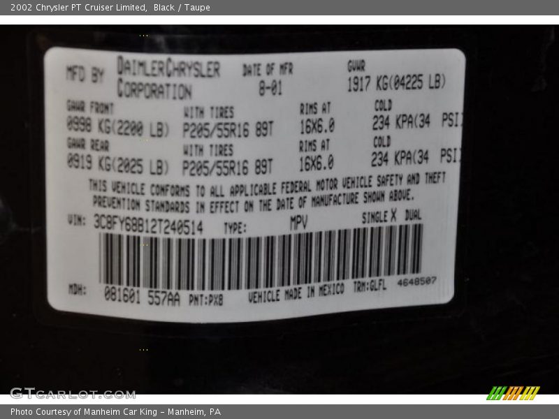 Black / Taupe 2002 Chrysler PT Cruiser Limited