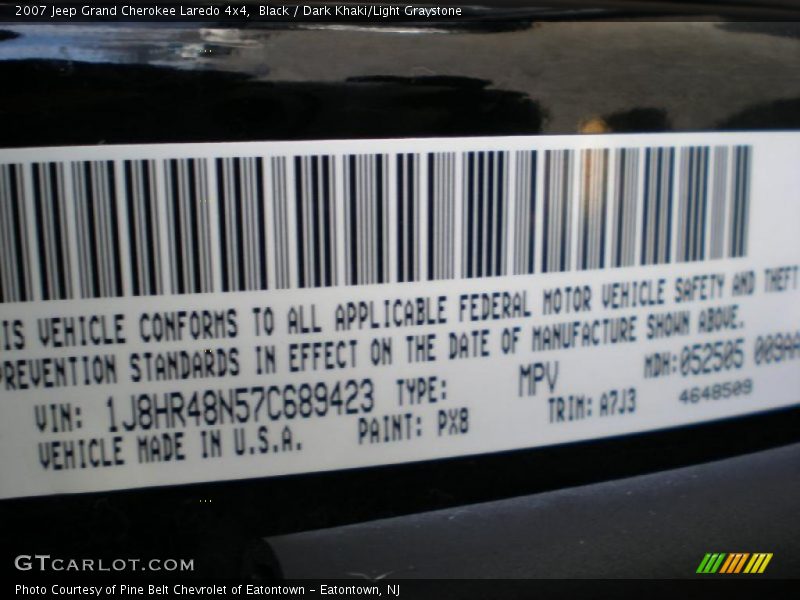 Black / Dark Khaki/Light Graystone 2007 Jeep Grand Cherokee Laredo 4x4
