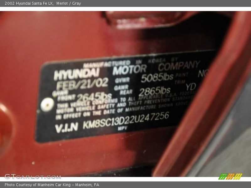 Merlot / Gray 2002 Hyundai Santa Fe LX