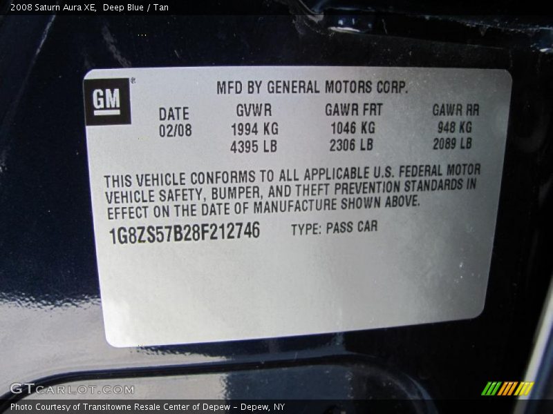 Deep Blue / Tan 2008 Saturn Aura XE