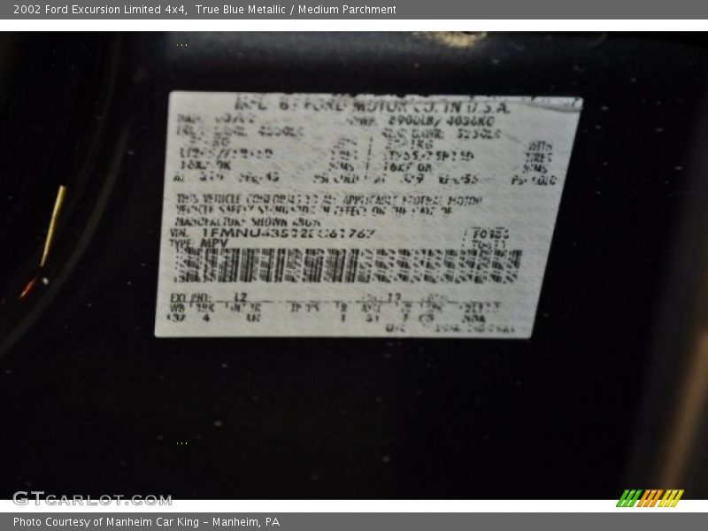 True Blue Metallic / Medium Parchment 2002 Ford Excursion Limited 4x4