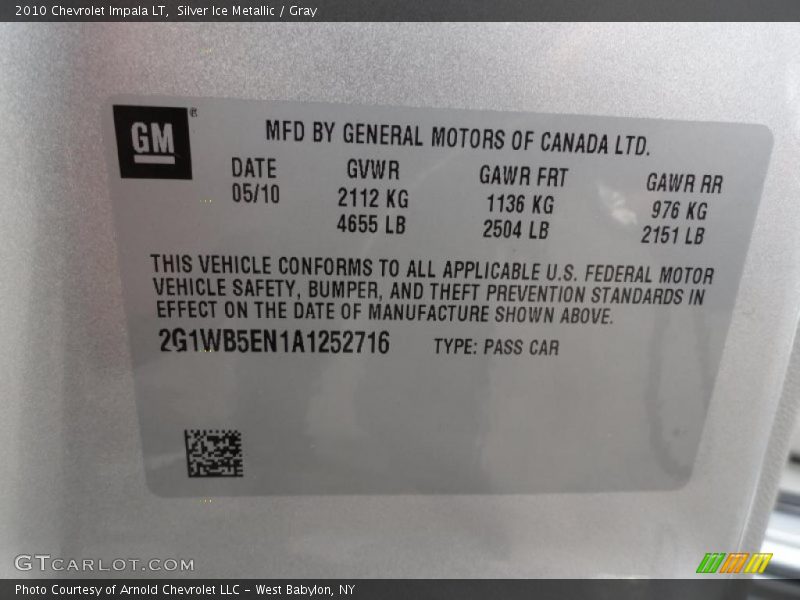 Silver Ice Metallic / Gray 2010 Chevrolet Impala LT