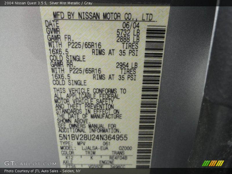 Silver Mist Metallic / Gray 2004 Nissan Quest 3.5 S