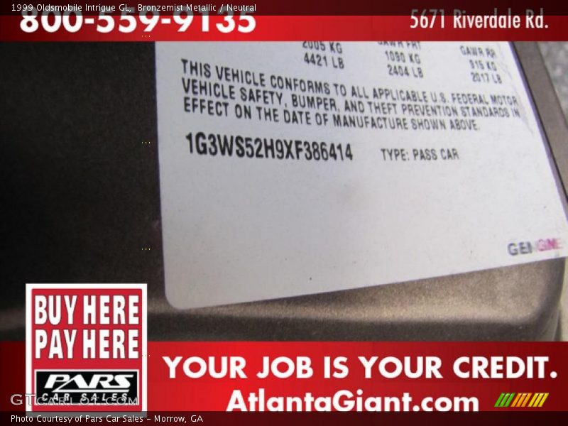 Bronzemist Metallic / Neutral 1999 Oldsmobile Intrigue GL
