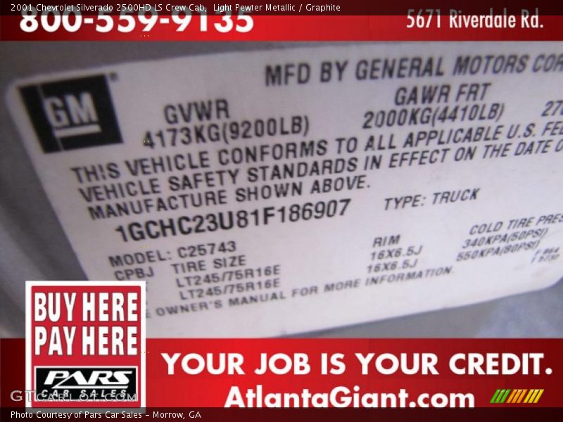 Light Pewter Metallic / Graphite 2001 Chevrolet Silverado 2500HD LS Crew Cab