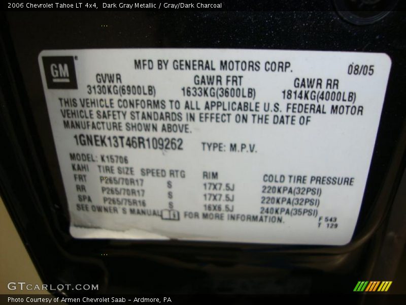 Dark Gray Metallic / Gray/Dark Charcoal 2006 Chevrolet Tahoe LT 4x4