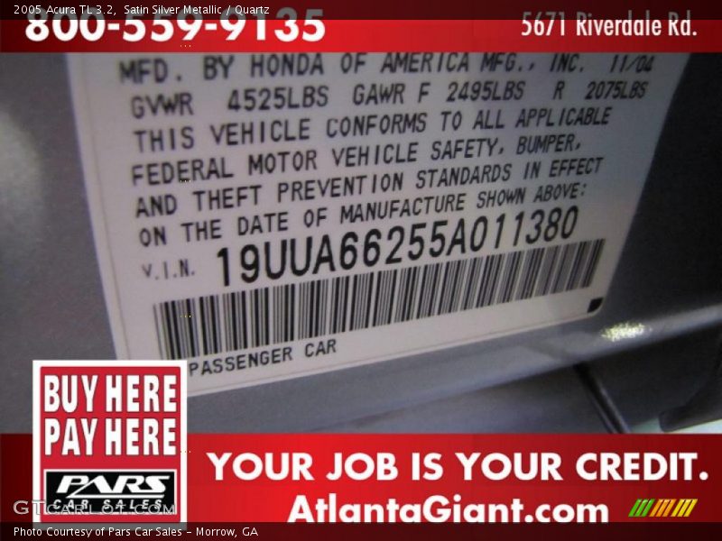 Satin Silver Metallic / Quartz 2005 Acura TL 3.2