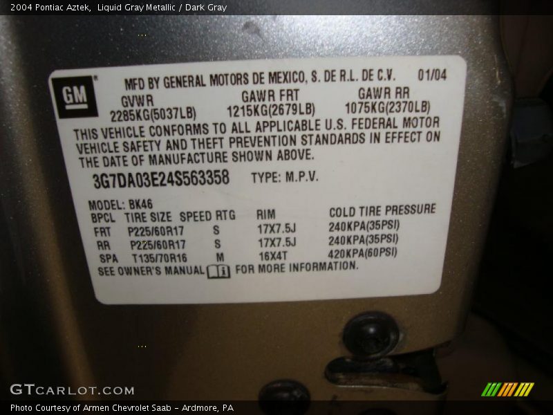 Liquid Gray Metallic / Dark Gray 2004 Pontiac Aztek
