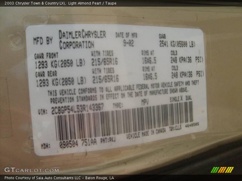Light Almond Pearl / Taupe 2003 Chrysler Town & Country LXi