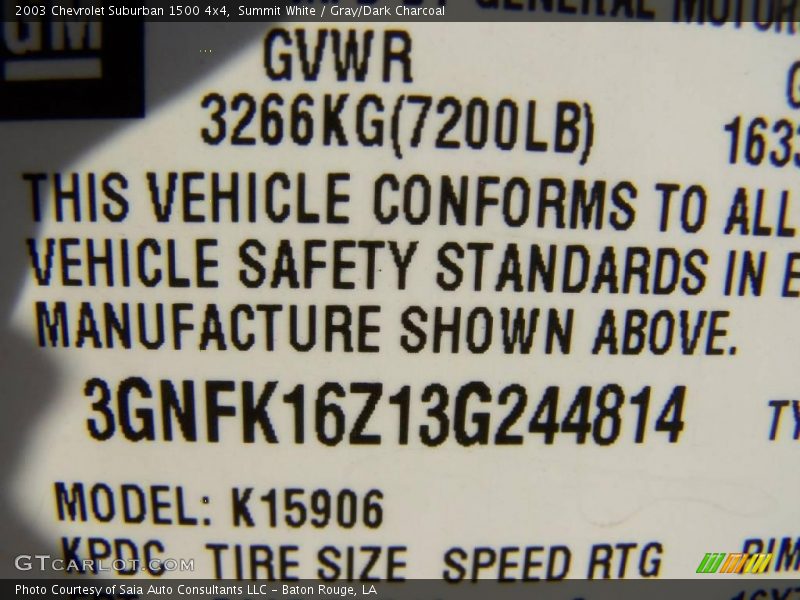 Summit White / Gray/Dark Charcoal 2003 Chevrolet Suburban 1500 4x4