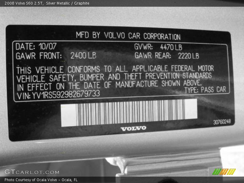 Silver Metallic / Graphite 2008 Volvo S60 2.5T