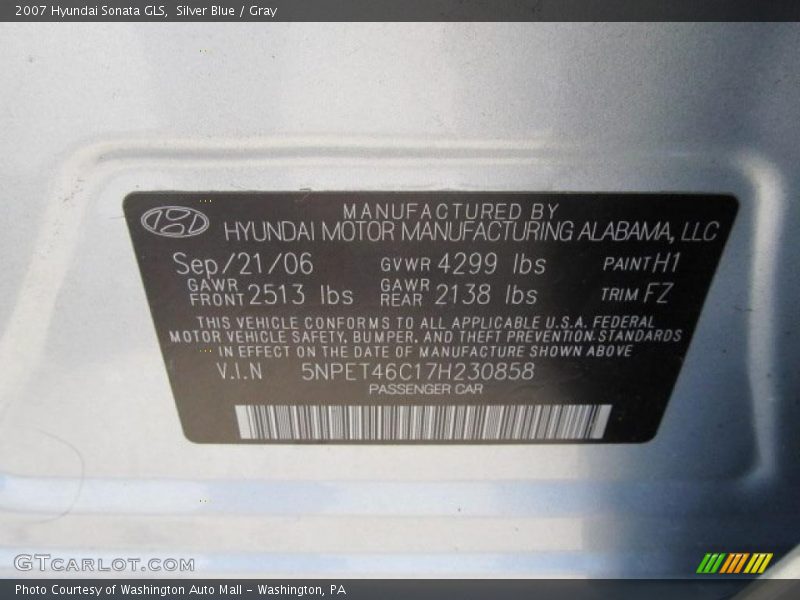 Silver Blue / Gray 2007 Hyundai Sonata GLS