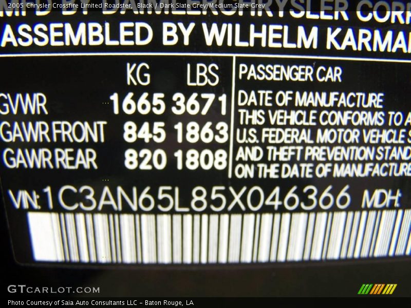 Black / Dark Slate Grey/Medium Slate Grey 2005 Chrysler Crossfire Limited Roadster