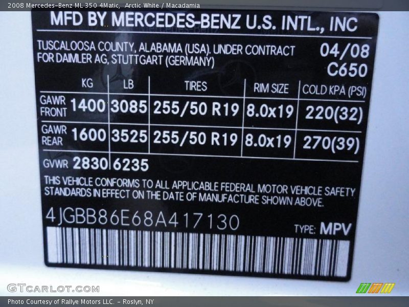 Arctic White / Macadamia 2008 Mercedes-Benz ML 350 4Matic