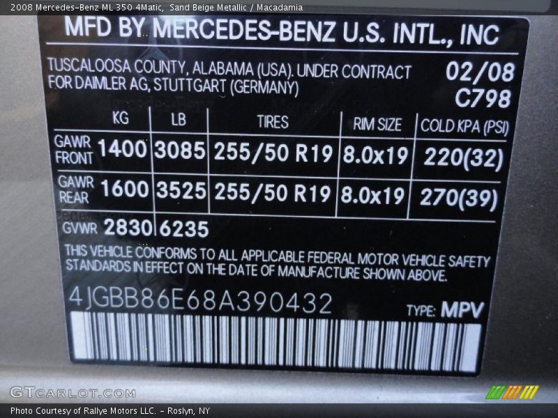 Sand Beige Metallic / Macadamia 2008 Mercedes-Benz ML 350 4Matic