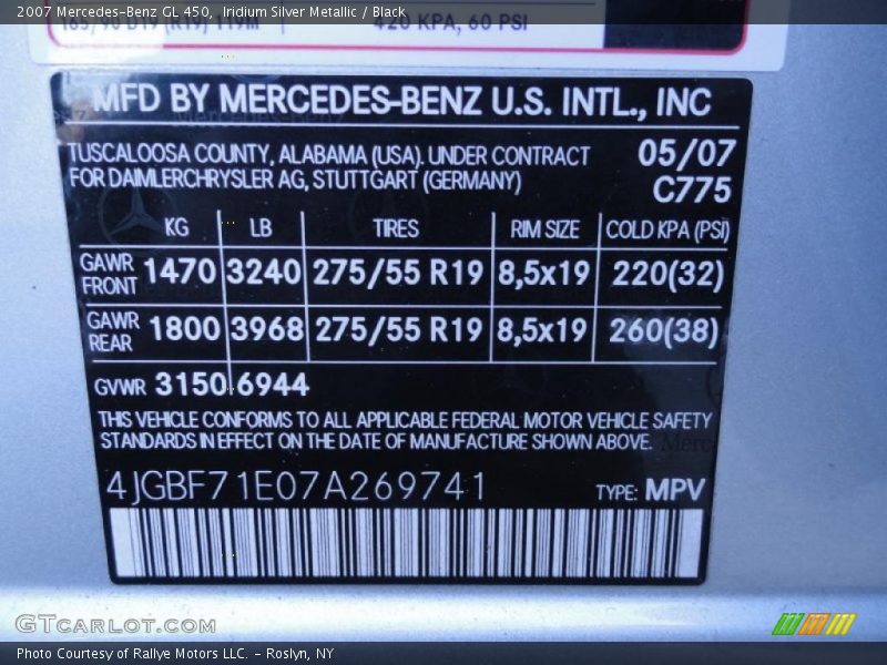 Iridium Silver Metallic / Black 2007 Mercedes-Benz GL 450