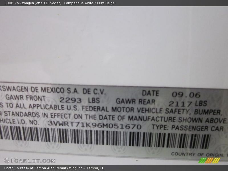 Campanella White / Pure Beige 2006 Volkswagen Jetta TDI Sedan
