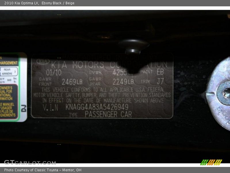 Ebony Black / Beige 2010 Kia Optima LX