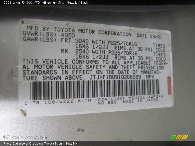 Millennium Silver Metallic / Black 2001 Lexus RX 300 AWD