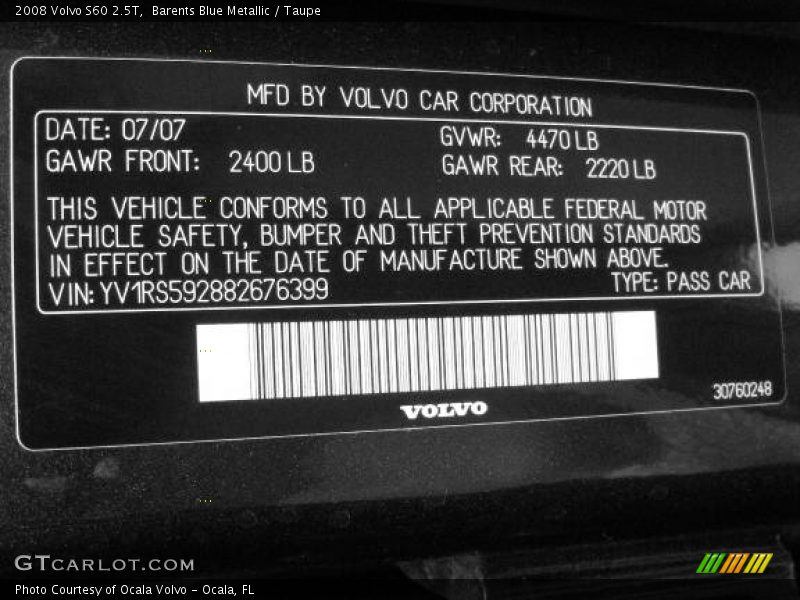 Barents Blue Metallic / Taupe 2008 Volvo S60 2.5T