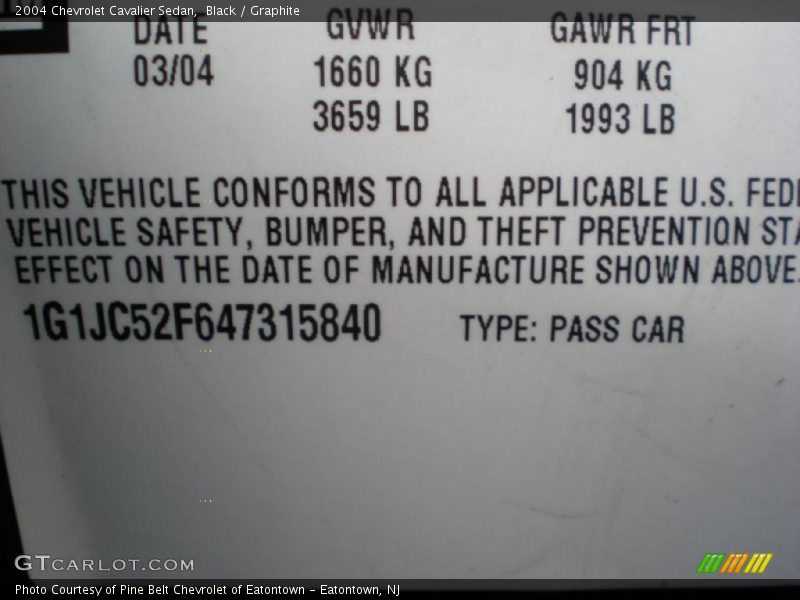 Black / Graphite 2004 Chevrolet Cavalier Sedan