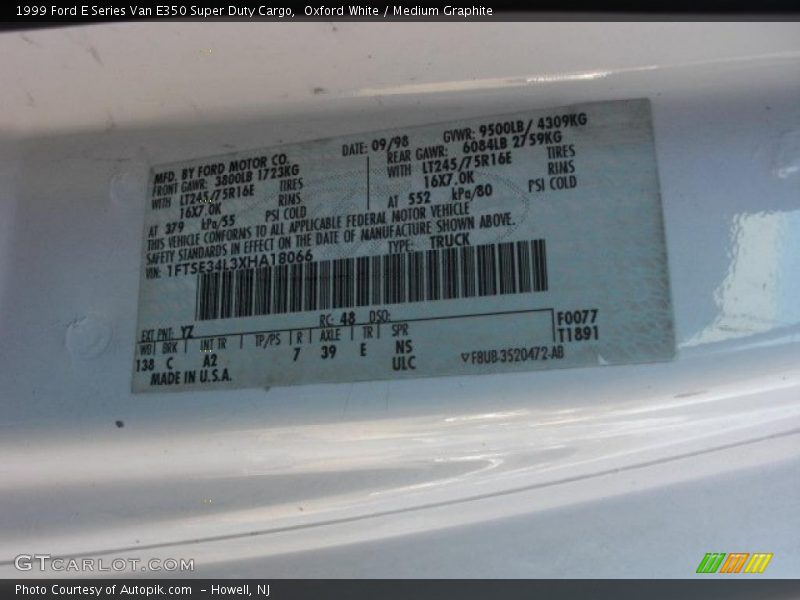 Oxford White / Medium Graphite 1999 Ford E Series Van E350 Super Duty Cargo