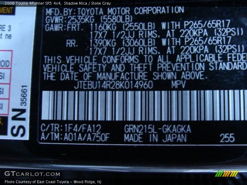 Shadow Mica / Stone Gray 2008 Toyota 4Runner SR5 4x4