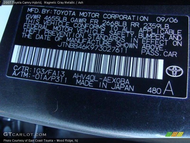 Magnetic Gray Metallic / Ash 2007 Toyota Camry Hybrid
