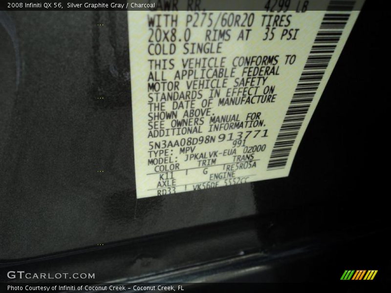 Silver Graphite Gray / Charcoal 2008 Infiniti QX 56
