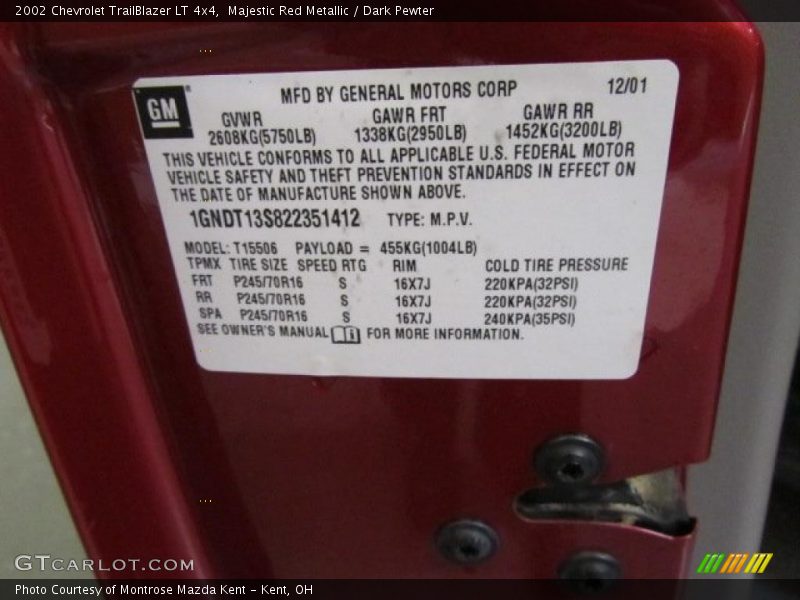 Majestic Red Metallic / Dark Pewter 2002 Chevrolet TrailBlazer LT 4x4