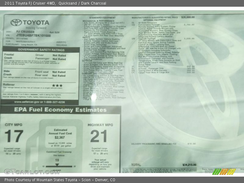  2011 FJ Cruiser 4WD Window Sticker