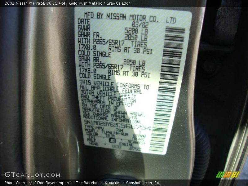 Gold Rush Metallic / Gray Celadon 2002 Nissan Xterra SE V6 SC 4x4