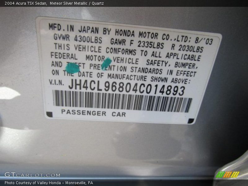 Meteor Silver Metallic / Quartz 2004 Acura TSX Sedan