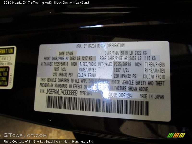 2010 CX-7 s Touring AWD Black Cherry Mica Color Code 28W