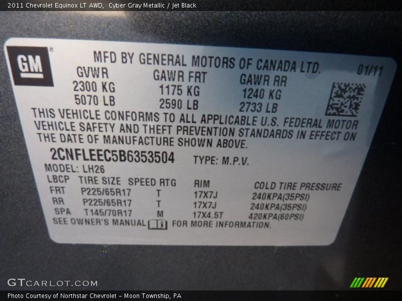 Cyber Gray Metallic / Jet Black 2011 Chevrolet Equinox LT AWD