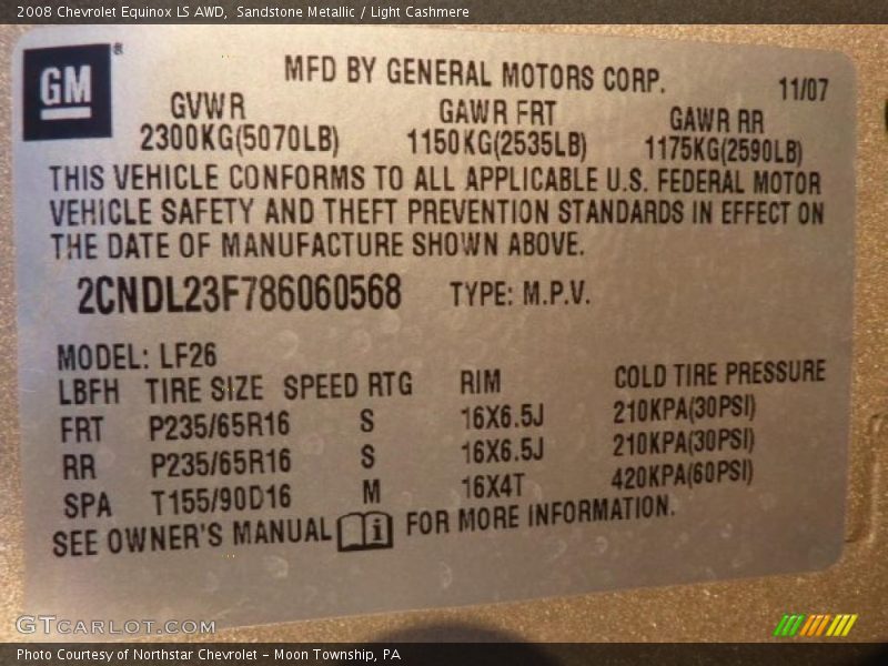 Sandstone Metallic / Light Cashmere 2008 Chevrolet Equinox LS AWD