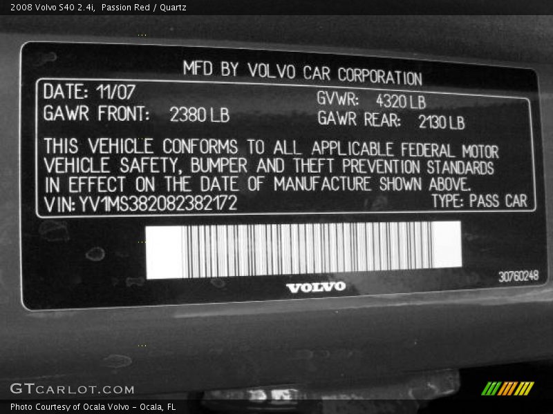 Passion Red / Quartz 2008 Volvo S40 2.4i