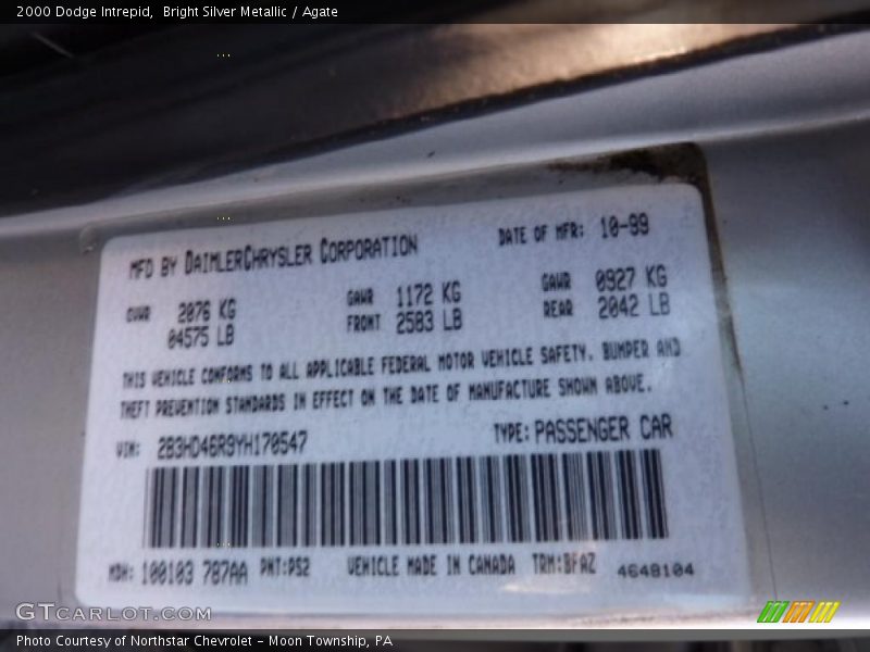 Bright Silver Metallic / Agate 2000 Dodge Intrepid