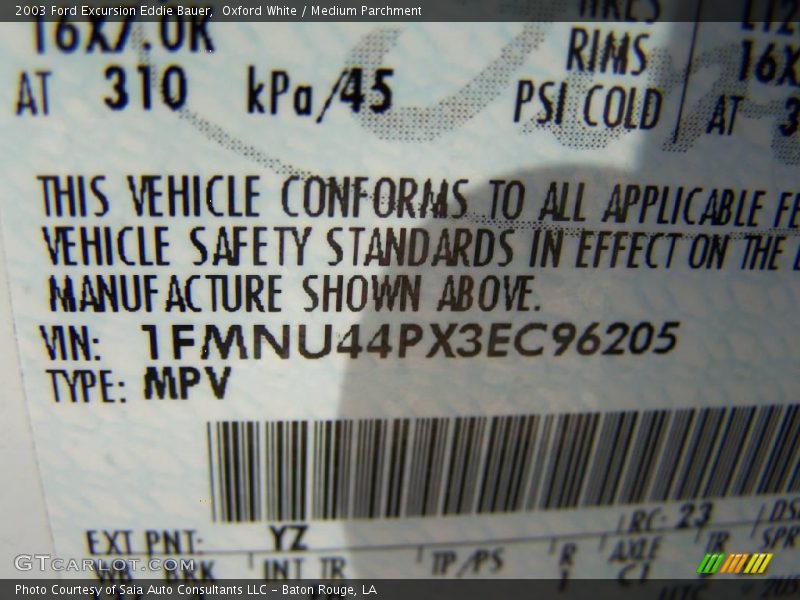 Oxford White / Medium Parchment 2003 Ford Excursion Eddie Bauer