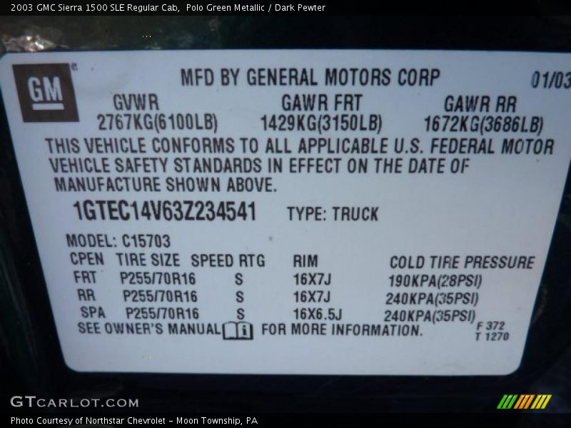 Polo Green Metallic / Dark Pewter 2003 GMC Sierra 1500 SLE Regular Cab