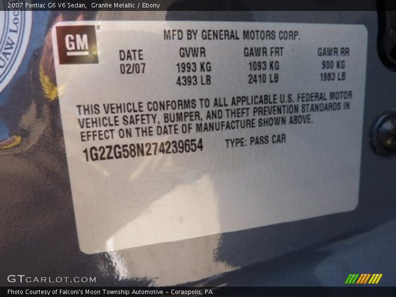 Granite Metallic / Ebony 2007 Pontiac G6 V6 Sedan