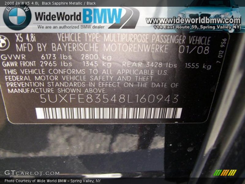 Black Sapphire Metallic / Black 2008 BMW X5 4.8i