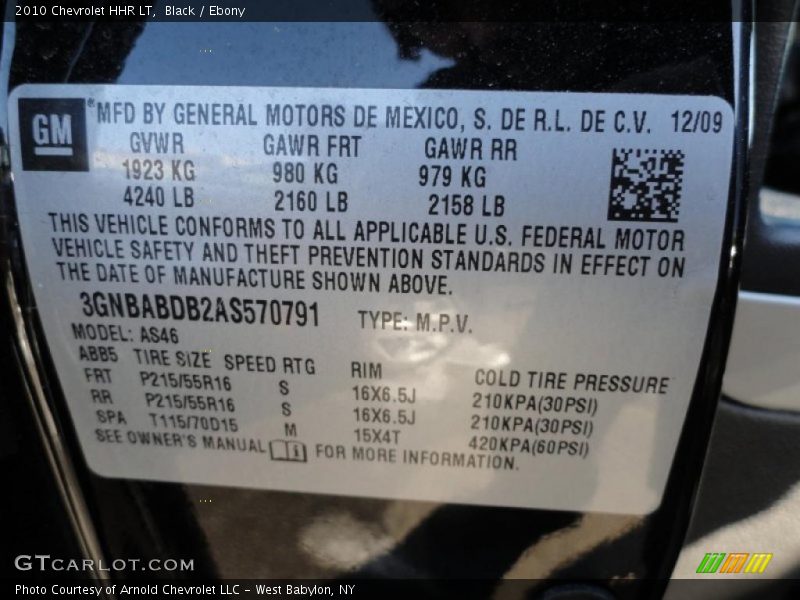 Black / Ebony 2010 Chevrolet HHR LT
