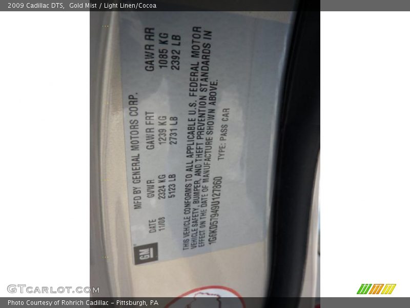 Gold Mist / Light Linen/Cocoa 2009 Cadillac DTS