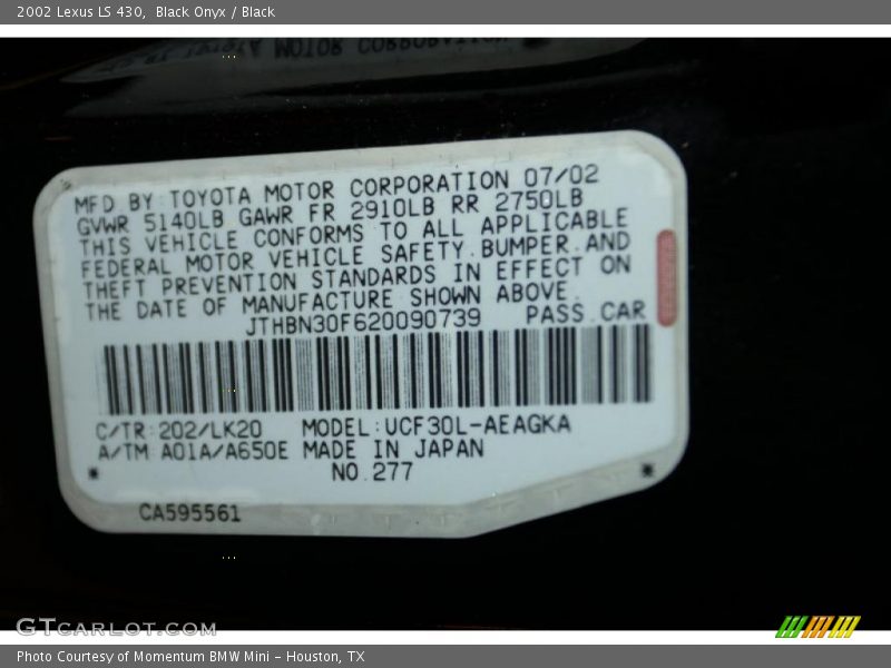 Black Onyx / Black 2002 Lexus LS 430